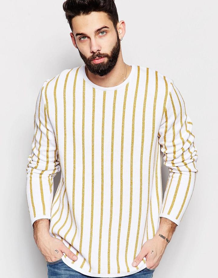 Asos Crew Sweater With Metallic Stripe