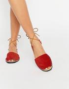 Park Lane Ankle Tie Suede Sling Flat Sandals - Red Suede