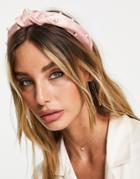 The Basik Edition Pearl Embellished Knot Headband In Pink