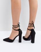 Raid Pamela Black Ankle Tie Block Heeled Shoes - Black