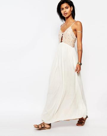 Tularose Bryce Maxi Dress With Lace Bodice - Pale Blush