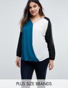 Lovedrobe Plus Blouse With Wrap Front In Color Block - Multi