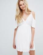 Love Pleated Cold Shoulder Dress - Cream