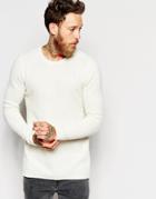 Asos Lambswool Rich Crew Neck Sweater With Rolled Edge - Raw White