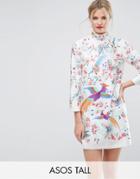 Asos Tall Embroidered Bird Taffeta Mini Dress - Cream