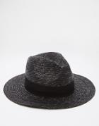 Asos Straw Fedora Hat In Black - Black
