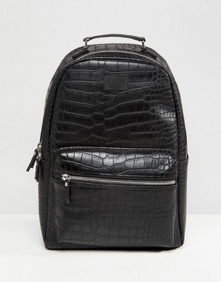 Bershka Faux Snake Backpack In Black - Black
