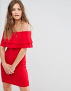 New Look Frill Bardot Bodycon Dress - Red