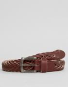 Asos Leather Plaited Belt In Burgundy - Red