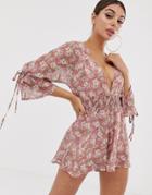 Club L Tie Sleeve Printed Romper - Pink