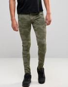 Brooklyn Supply Co Skinny Fit Jeans In Green Camo - Green