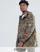 Reclaimed Vintage Camo Parka Jacket With Butterfly Patches - Green