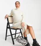 Urban Bliss Maternity High Neck Knitted Dress In Beige-neutral