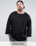 Asos Plus Oversized Long Sleeve T-shirt With 3/4 Sleeve In Black - Black