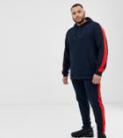 Asos Design Plus Tracksuit Hoodie/skinny Jogger With Side Stripe In Navy - Navy