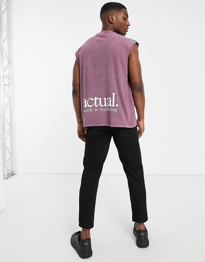 Asos Actual Sleeveless T-shirt In Purple Wash With Back Logo Print