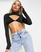 Unique21 Bralette Long Sleeve Top In Black