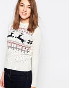 Brave Soul Snowflake & Reindeer Holidays Sweater - Ecru