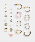 Asos Design 12-pack Mixed Earrings In Cute 00s Designs In Gold Tone-multi