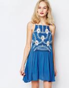 Piper Sumatra Floral Embroidered Skater Dress - Periwinkle