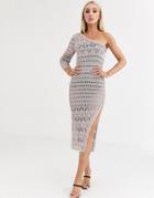 Asos Design Metallic Open Stitch Midi Dress