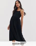 New Look Maternity Lattice Front Midi Dress In Black - Black