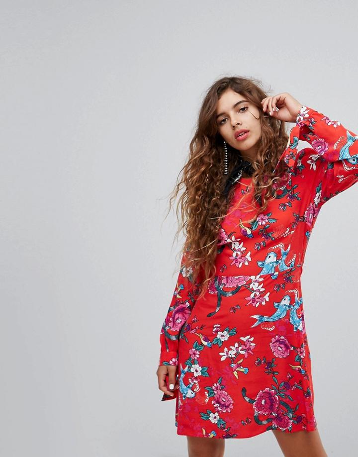 H! By Henry Holland Dress In Floral Fish Print - Red