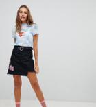 Cli Cli By Clio Peppiatt Denim Mini Skirt With Patches-black