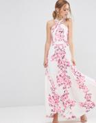 Asos Cross Over Floral Pleated Maxi Dress - Multi