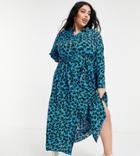 New Look Curve Longsleeve Floral Midaxi Dress In Blue-blues