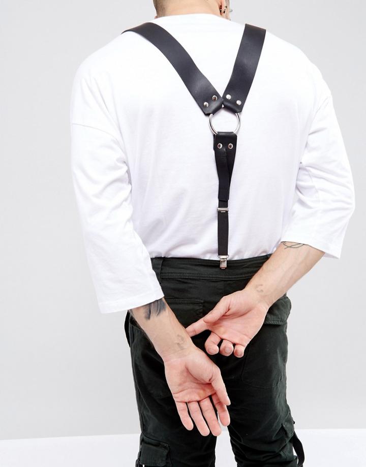 Asos Leather Suspenders With D Rings - Black
