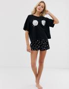 Asos Design Disco Boob Tee & Short Pyjama Set-black
