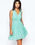 Pussycat London Skater Dress With Drape Neck - Aqua