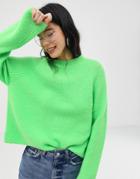 Asos Design Fluffy Sweater In Rib - Green