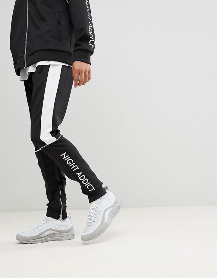 Night Addict Paneled Tracksuit Bottom Joggers - Black
