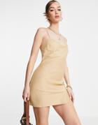 Asos Design Linen Cami Mini Sundress In Stone-neutral