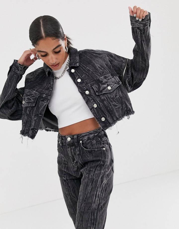 Signature 8 Pleat Sleeve Cropped Denim Jacket-black