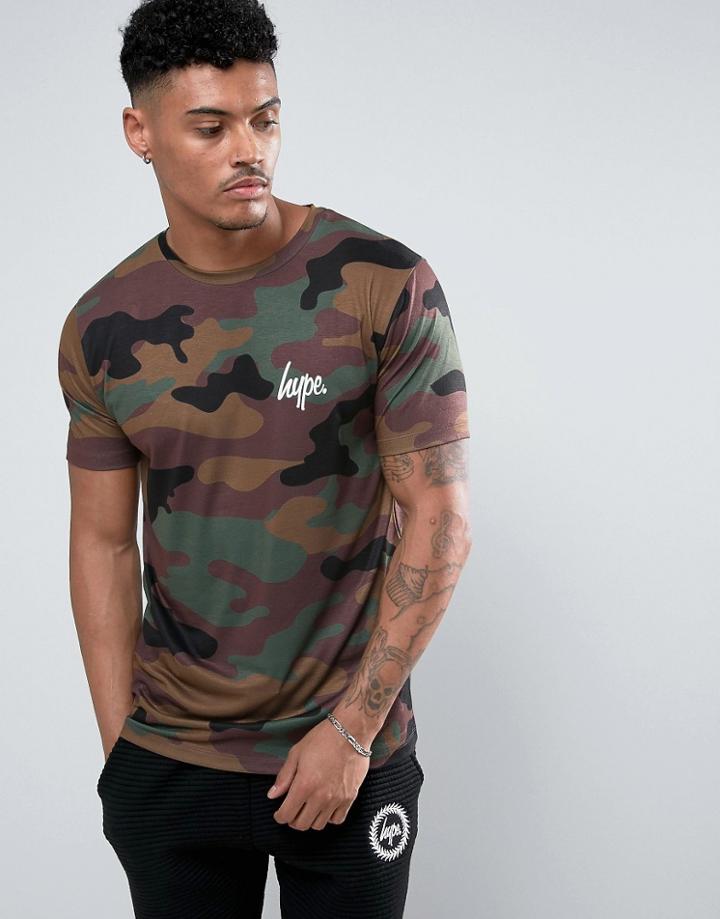 Hype T-shirt In Camo With Small Logo - Green