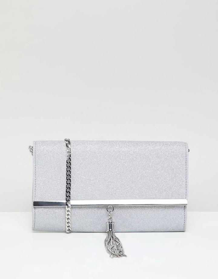 Lipsy Glitter Tassel Clutch - Silver