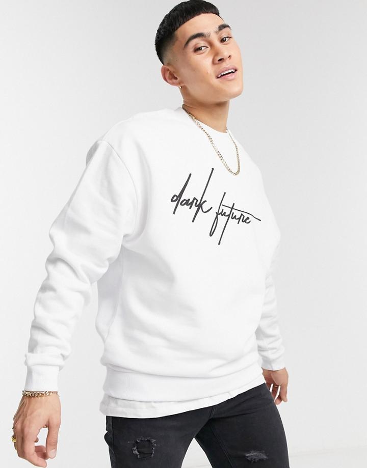 Asos Dark Future Oversized Sweatshirt In White With Chest Logo