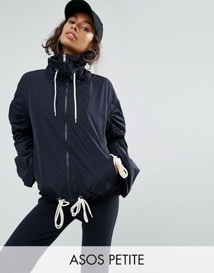 Asos Petite Rain Anorak With Contrast Drawstring - Navy
