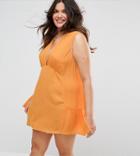 Asos Design Curve Beach Dress With Raw Edge Detail - Orange