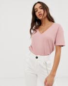 Stradivarius V Neck T Shirt In Pink - Pink