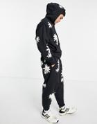 Asos Design Oversized Sweatpants In Black With All Over Daisy Prints - Part Of A Set
