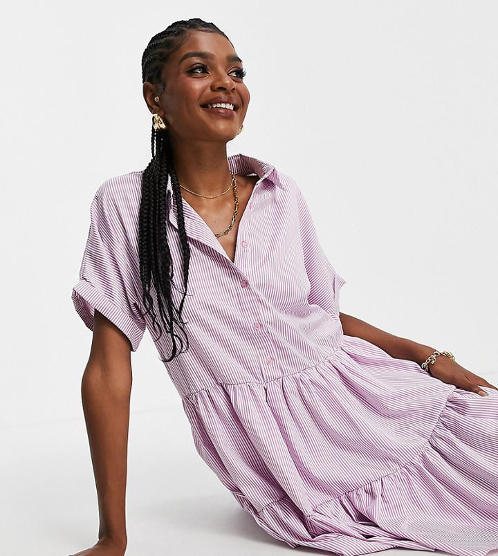 Urban Threads Tall Tiered Shirt Dress In Lilac Stripe-purple