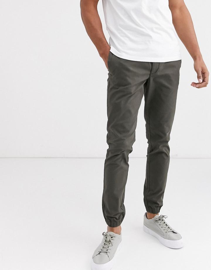 Selected Homme Slim Fit Cuff Bottom Drawstring Chino Pants In Green