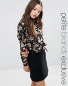Fashion Union Petite Betty Knot Front Blouse In Winter Floral - Multi