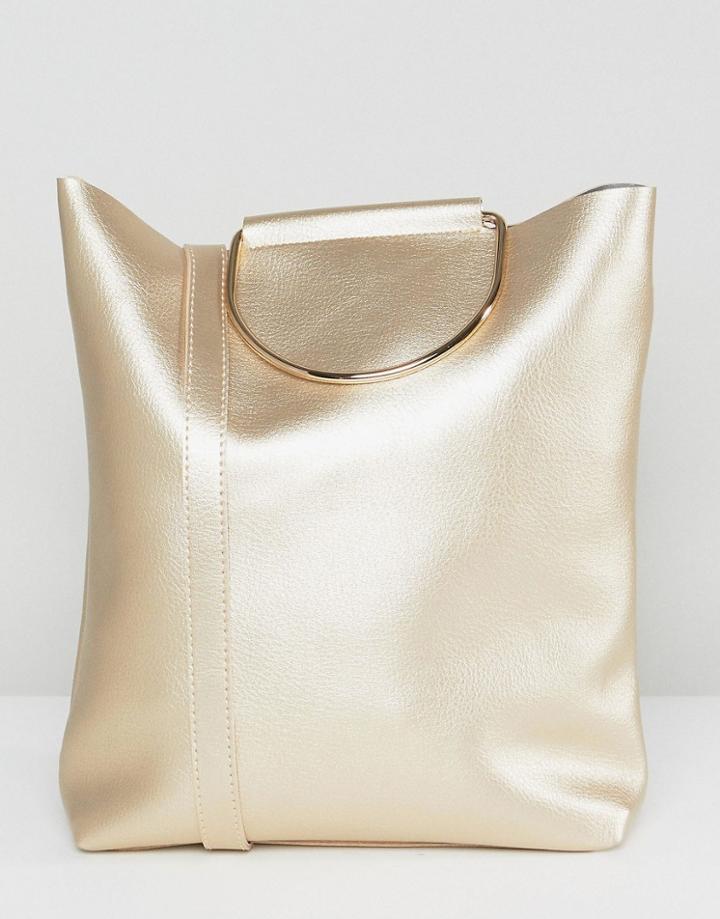 Yoki Fashion D-ring Tote Bag With Shoulder Strap In Pearlised Gold - Gold