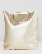 Yoki Fashion D-ring Tote Bag With Shoulder Strap In Pearlised Gold - Gold
