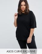 Asos Curve Longline T-shirt With Lace Hem Detail - Black